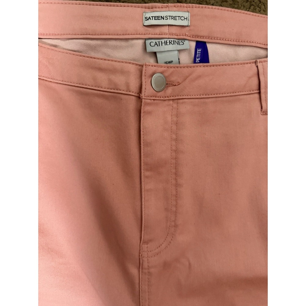 Catherines Petite Pink Sateen Stretch Capri Pants Plus 26WP NWT High Rise - Picture 4 of 5